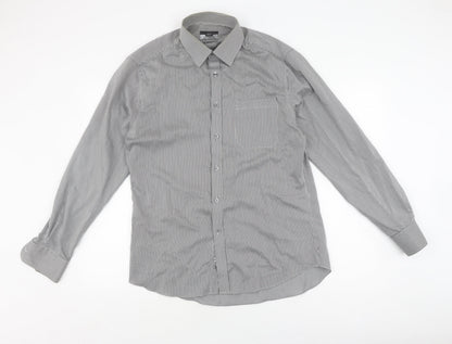 Marks and Spencer Men's Black Striped Slim Fit Shirt