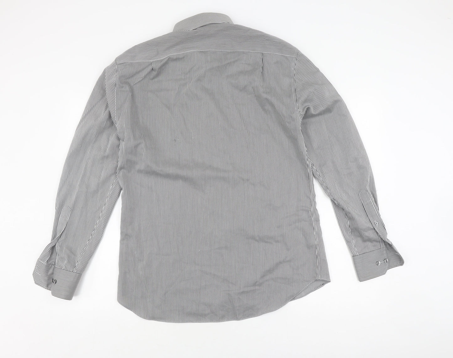 Marks and Spencer Men's Black Striped Slim Fit Shirt