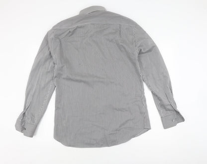 Marks and Spencer Men's Black Striped Slim Fit Shirt