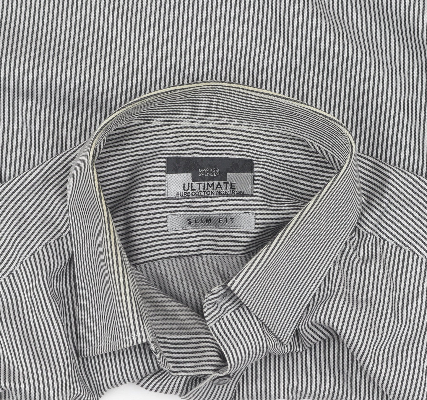 Marks and Spencer Men's Black Striped Slim Fit Shirt