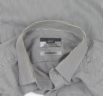 Marks and Spencer Men's Black Striped Slim Fit Shirt