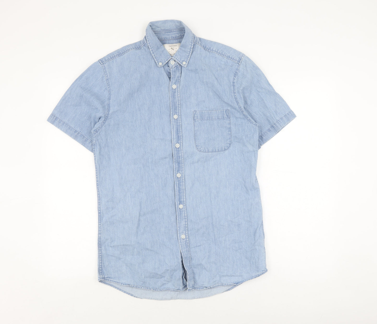 Topman Men's Blue Denim Short Sleeve Shirt S