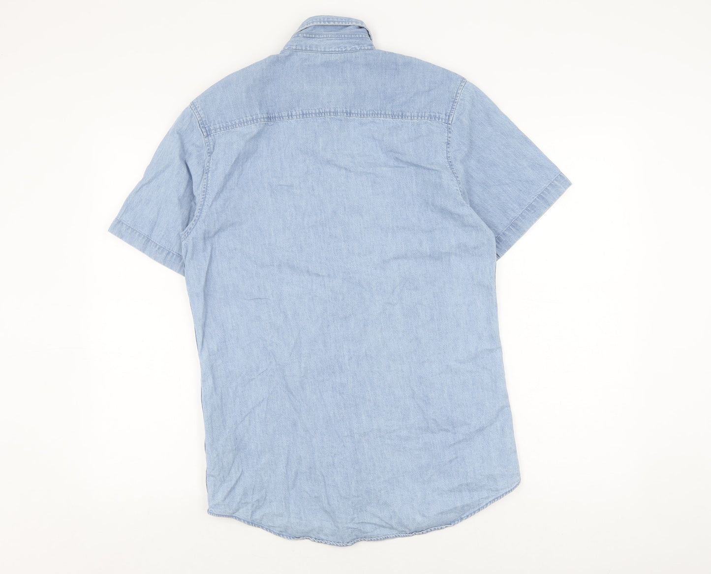 Topman Men's Blue Denim Short Sleeve Shirt S
