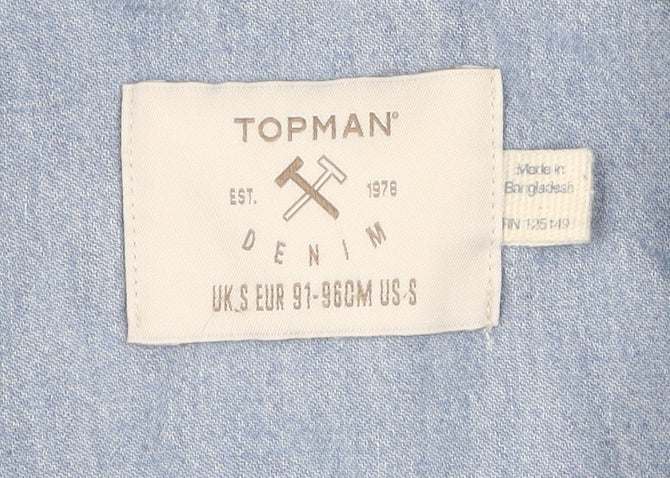 Topman Men's Blue Denim Short Sleeve Shirt S