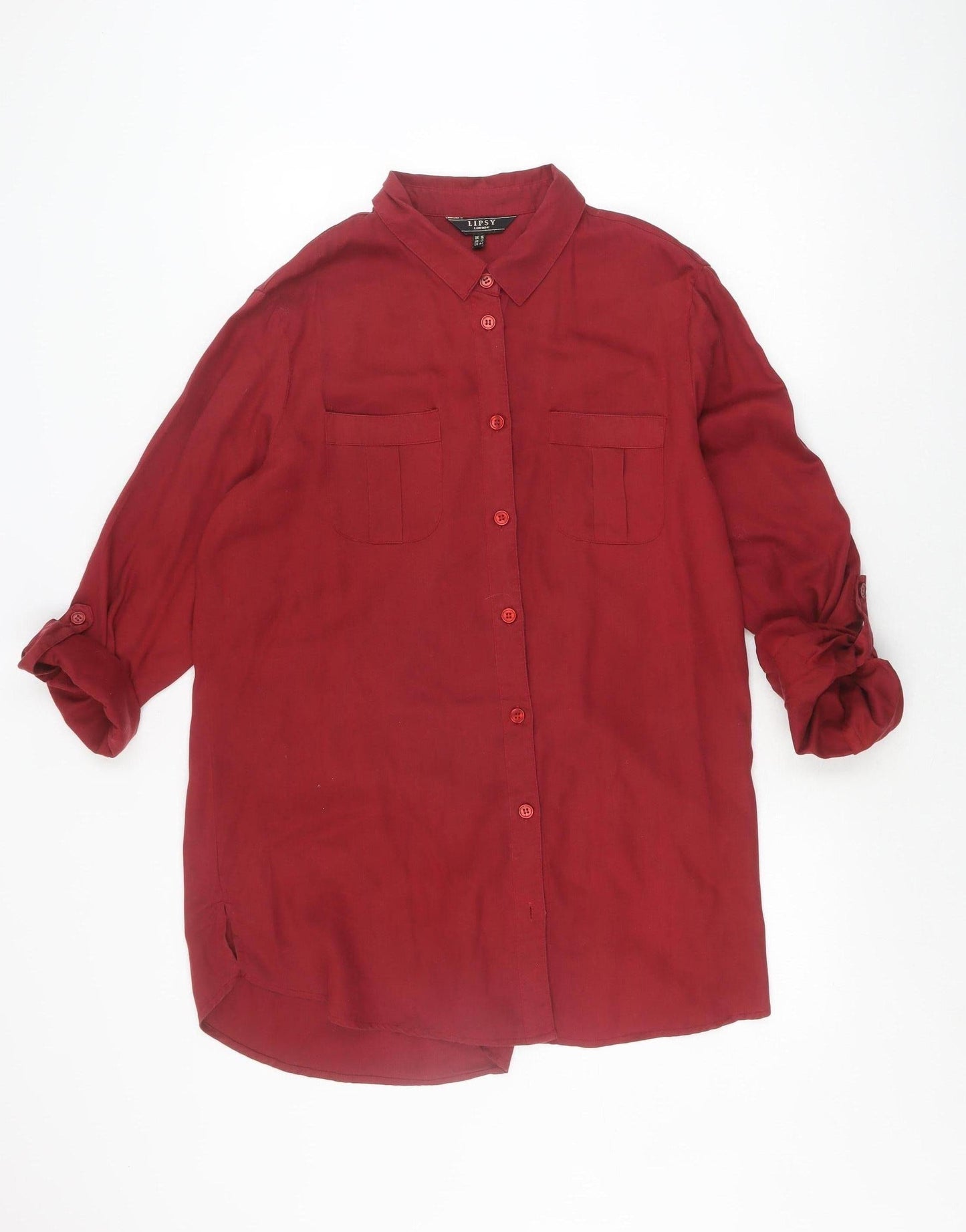 Womens UK Size 16 Lipsy Red Basic Button-Up