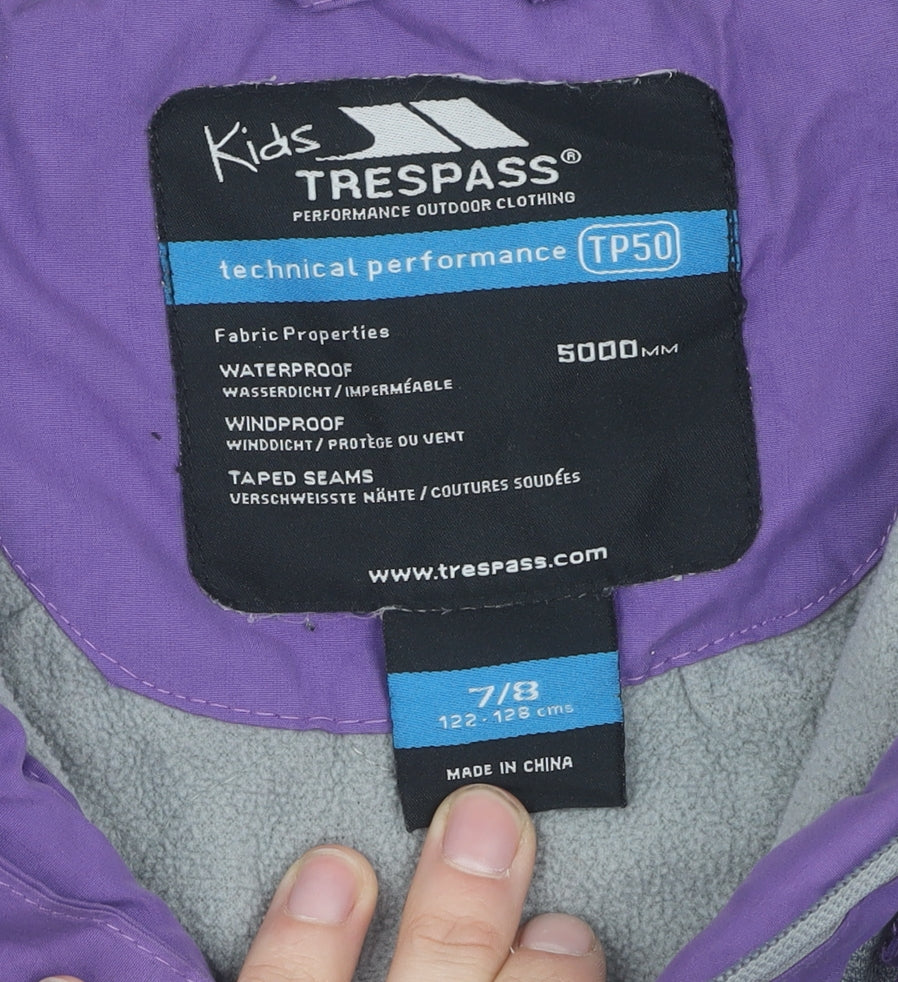 Trespass Girls Purple Parka Jacket 7-8 Years Waterproof