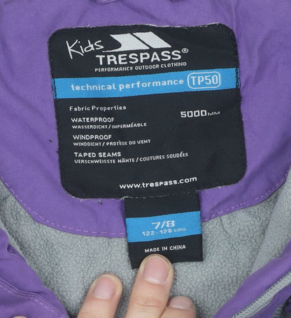 Trespass Girls Purple Parka Jacket 7-8 Years Waterproof