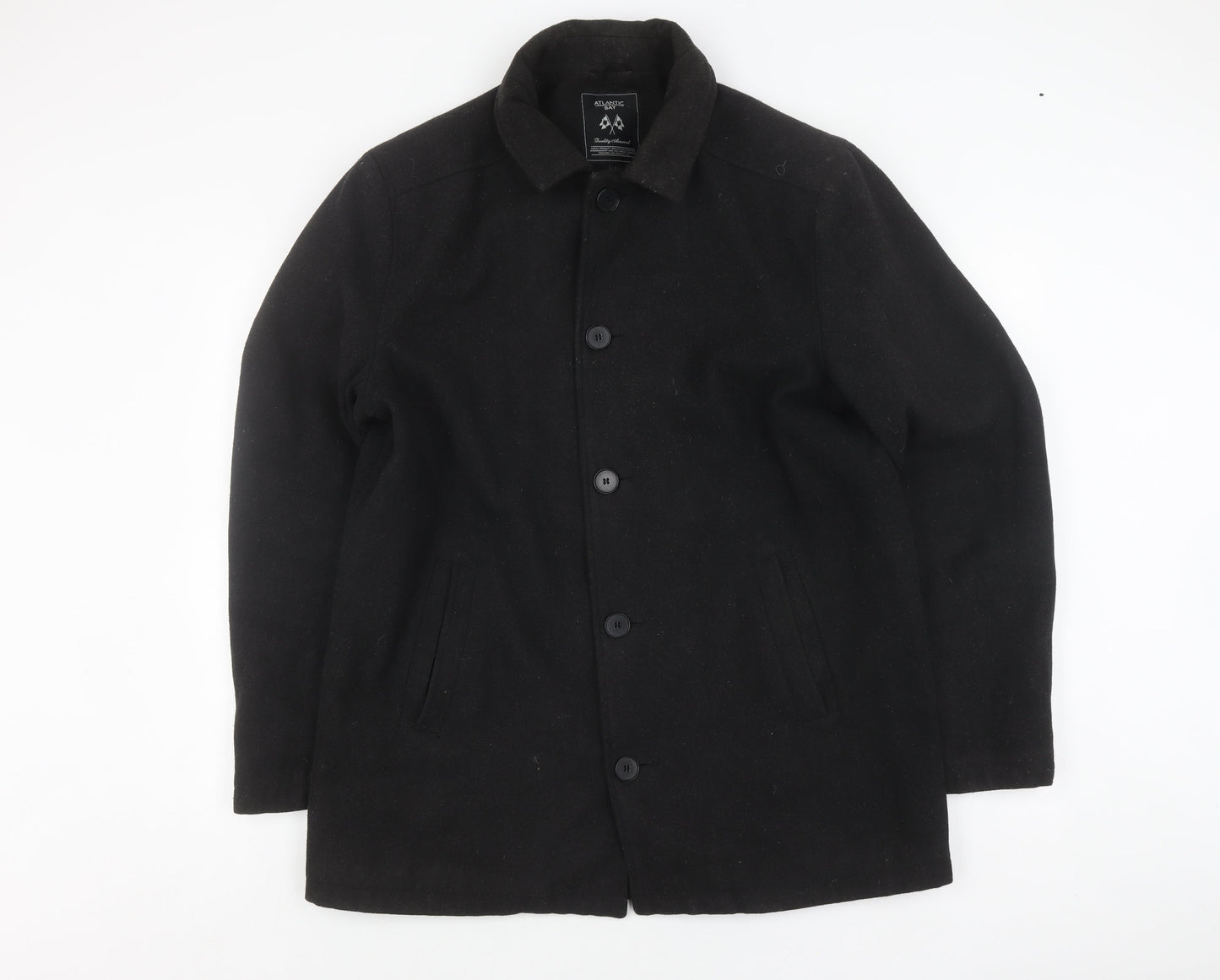 Atlantic Bay Men's Black Wool Blend Overcoat Size L