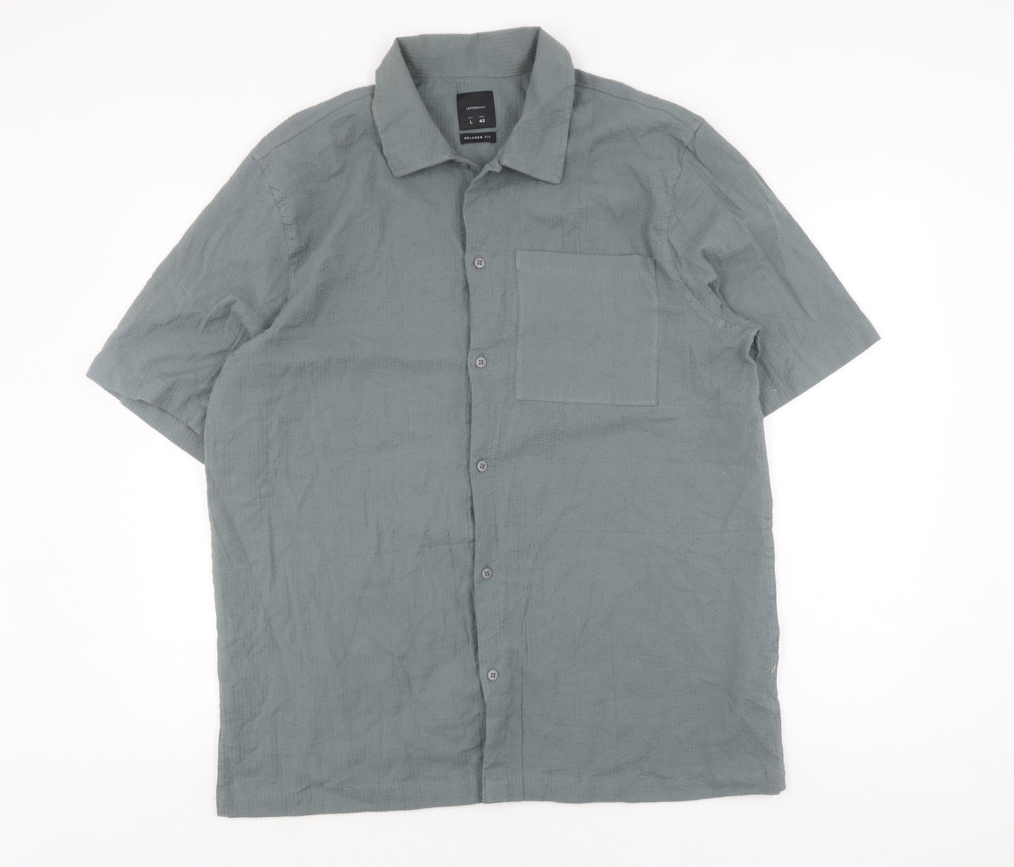 Lefties Men's Grey Cotton Relaxed Fit Shirt Size L