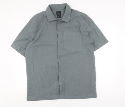 Lefties Men's Grey Cotton Relaxed Fit Shirt Size L