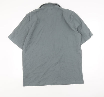 Lefties Men's Grey Cotton Relaxed Fit Shirt Size L
