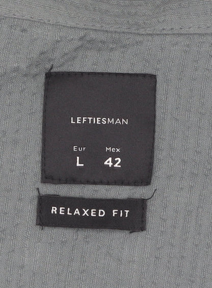 Lefties Men's Grey Cotton Relaxed Fit Shirt Size L