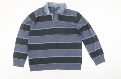 Wolsey Men's Blue Striped Long Sleeve Polo - M