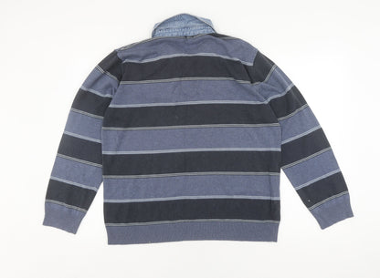 Wolsey Men's Blue Striped Long Sleeve Polo - M