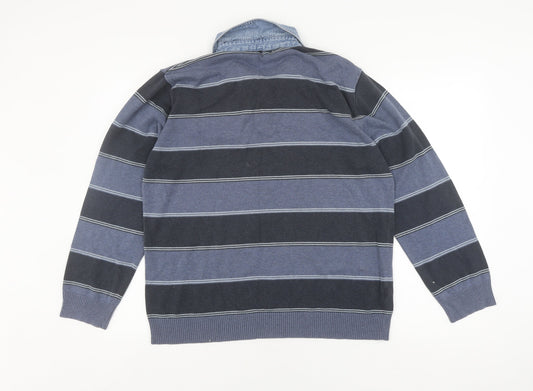 Wolsey Men's Blue Striped Long Sleeve Polo - M