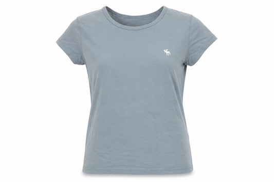 Front view of Abercrombie & Fitch girls’ blue t-shirt, size S, casual crew neck