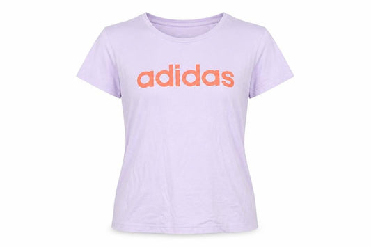 Front view of Adidas girls’ purple t-shirt with logo, size 14 plus, cotton
