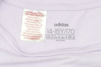 Adidas Girls Purple T-Shirt with Logo, Size 14 Plus, Cotton