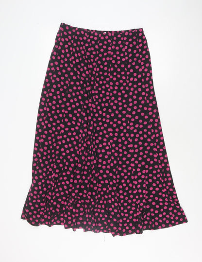 Per Una Women's XS Black Pink Polka Dot Midi Skirt