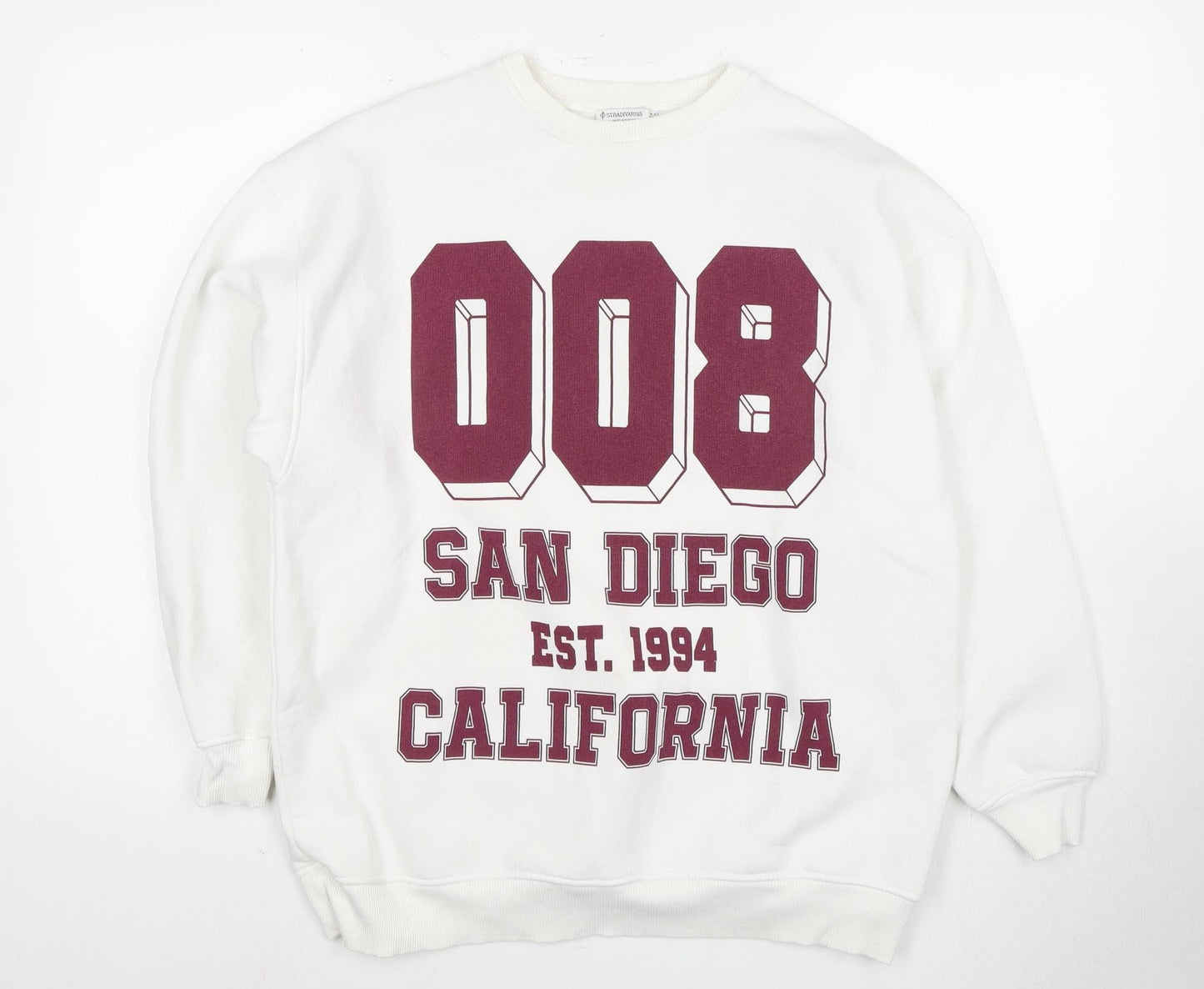Stradivarius Men's XS White Graphic Pullover Sweatshirt