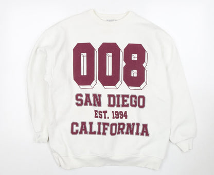Stradivarius Men's XS White Graphic Pullover Sweatshirt