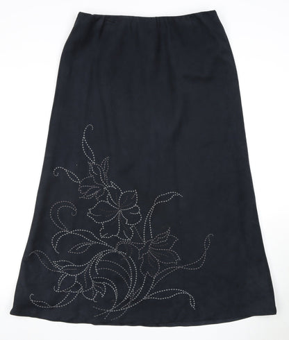 Country Casuals Black Long Skirt L Women Beaded Elegant