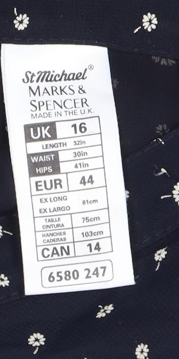Marks and Spencer Women's Blue Floral A-Line Skirt Size 16