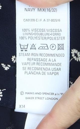 Marks and Spencer Women's Blue Floral A-Line Skirt Size 16