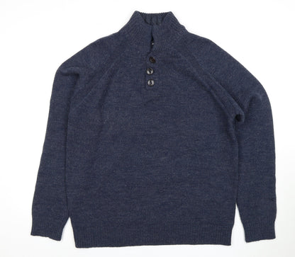 Industrialize Men's Blue Henley Knit Jumper, Size L