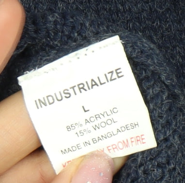 Industrialize Men's Blue Henley Knit Jumper, Size L