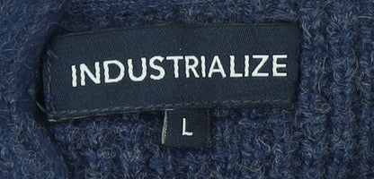 Industrialize Men's Blue Henley Knit Jumper, Size L