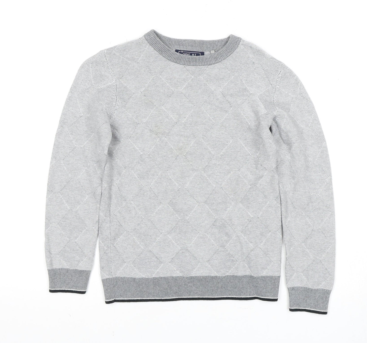 Next Boys Grey Argyle Pullover Jumper Size 7 Years, Cotton Comfort