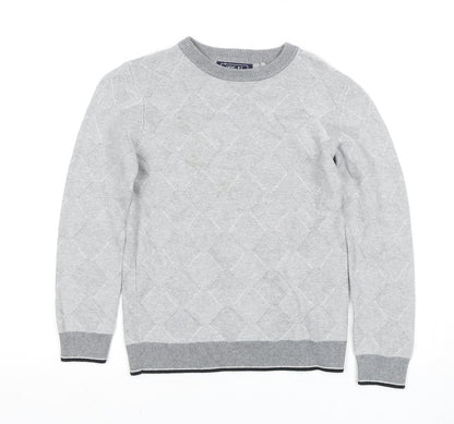 Next Boys Grey Argyle Pullover Jumper Size 7 Years, Cotton Comfort