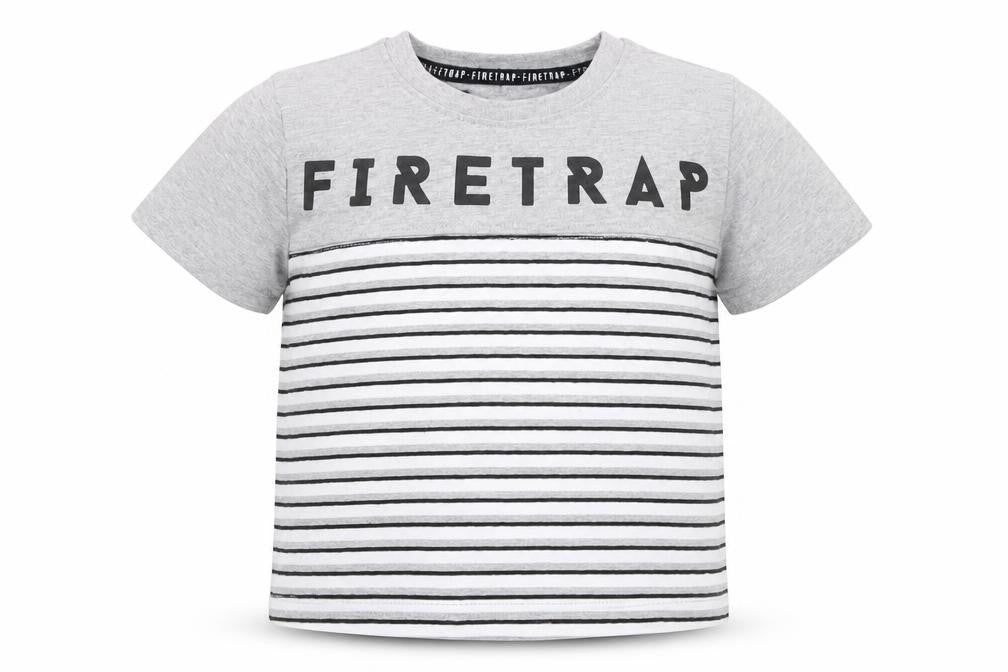 Front view of Firetrap unisex grey striped t-shirt 12-18 months