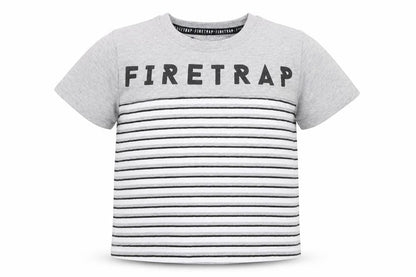 Front view of Firetrap unisex grey striped t-shirt 12-18 months
