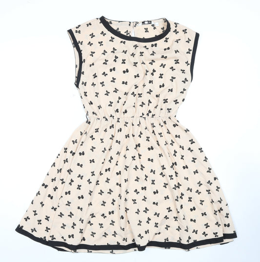 Women's New Look Beige A-Line Dress with Animal Print, Size 10