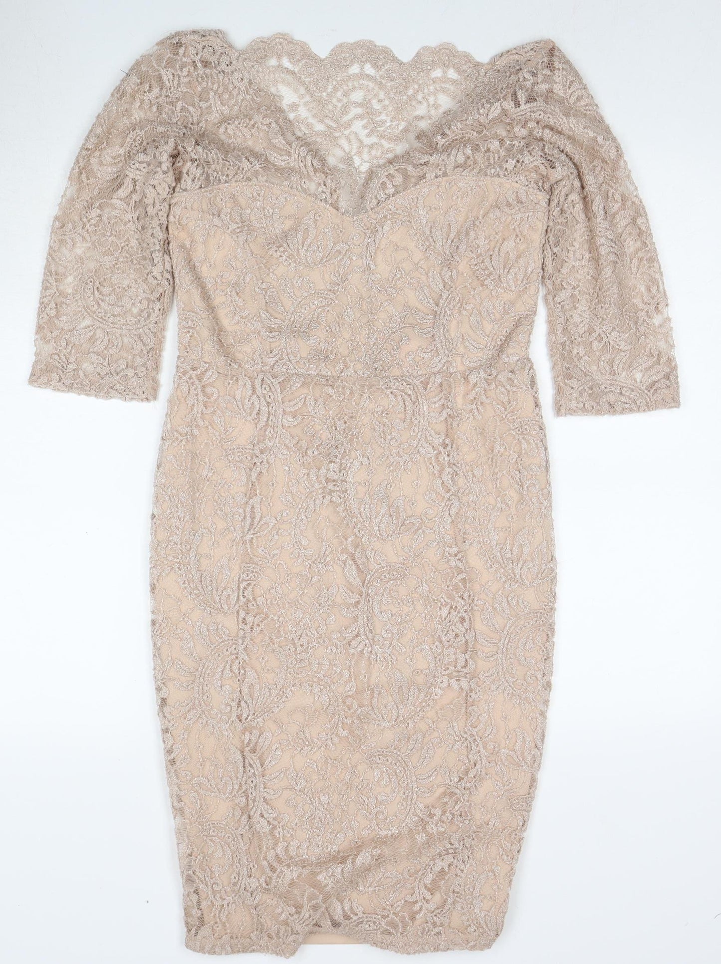 Next Women's Beige Lace Bodycon Midi Dress