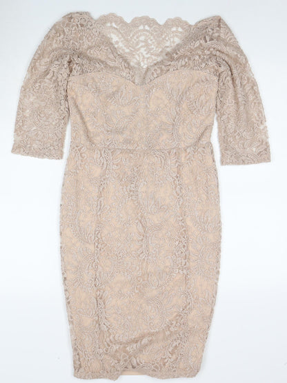 Next Women's Beige Lace Bodycon Midi Dress