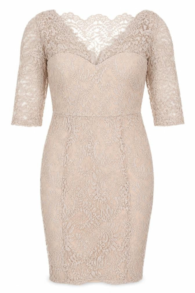 Next Women's Beige Lace Bodycon Midi Dress