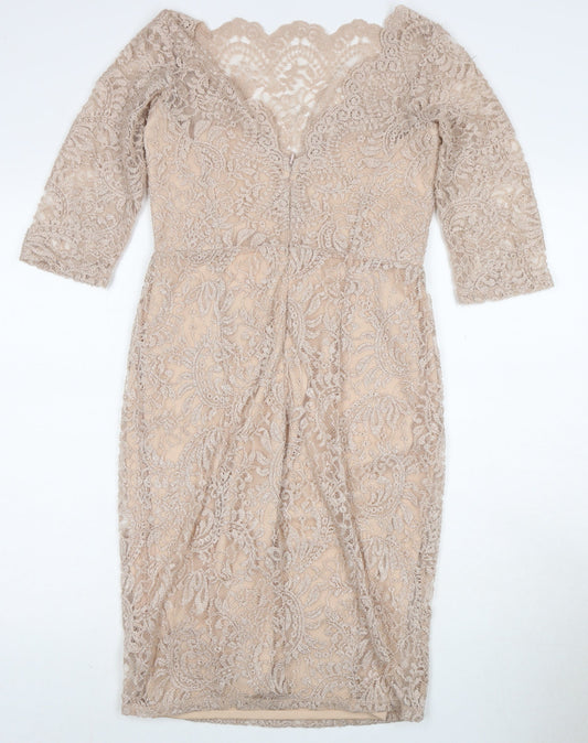 Next Women's Beige Lace Bodycon Midi Dress