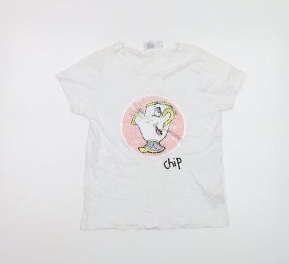 Disney White Sequin Chip T-Shirt for Unisex Adults
