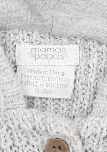 Mamas & Papas Baby Grey Hooded Cardigan 0-3 Months Unisex