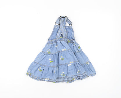 Mantaray Girls Blue Floral Pinafore Dress, 12-18 Months