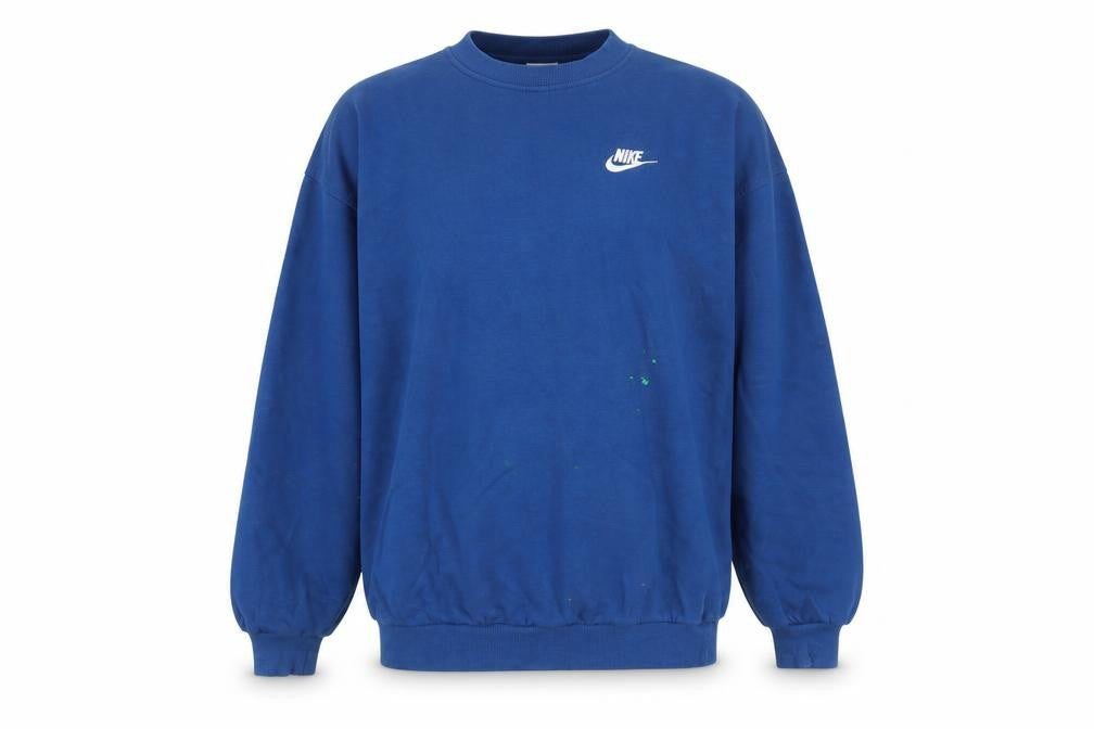 Front view of Nike boys’ blue pullover sweatshirt xl with logo accent