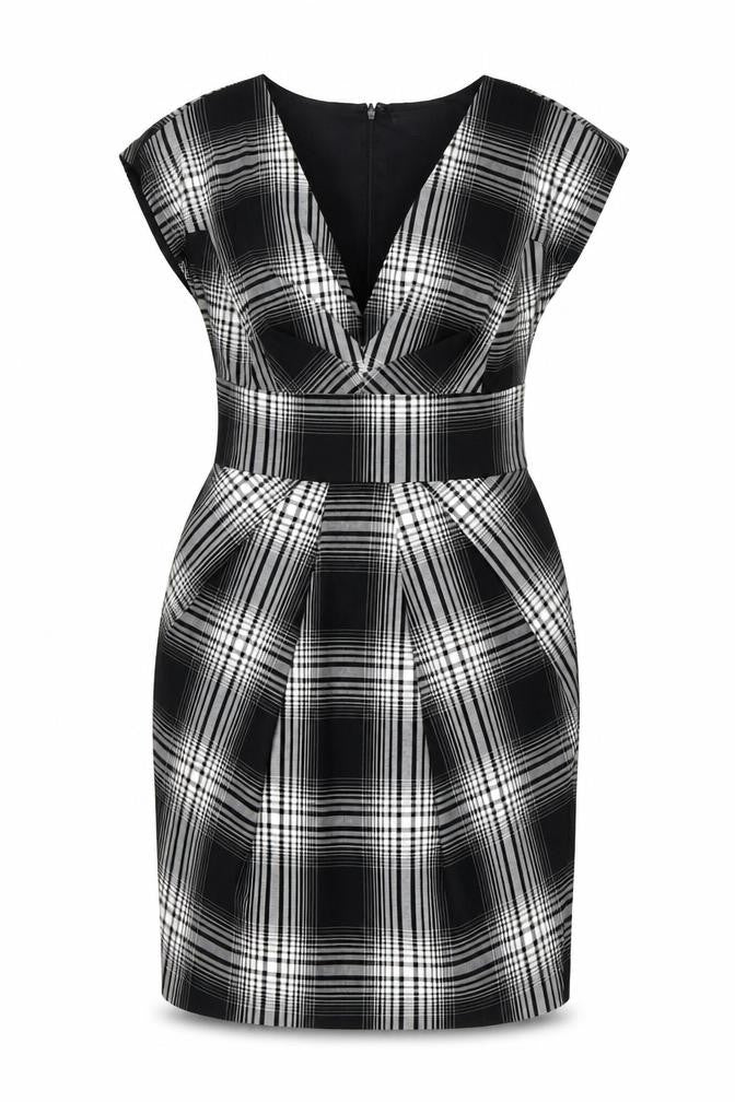 Warehouse Women's Black Check V-Neck Dress UK 12
