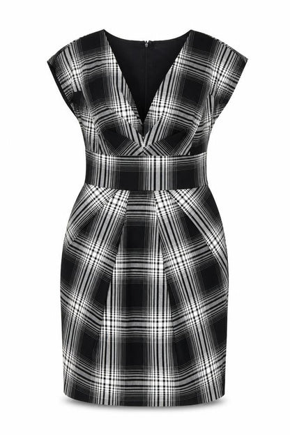 Warehouse Women's Black Check V-Neck Dress UK 12