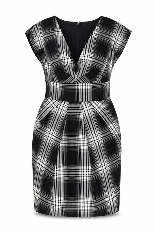 Warehouse Women's Black Check V-Neck Dress UK 12
