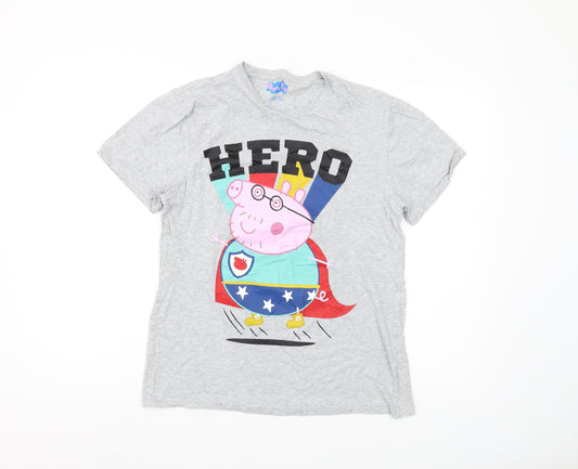 Peppa Pig Grey Graphic T-Shirt, Unisex Adults, S, Fun Cartoon Print
