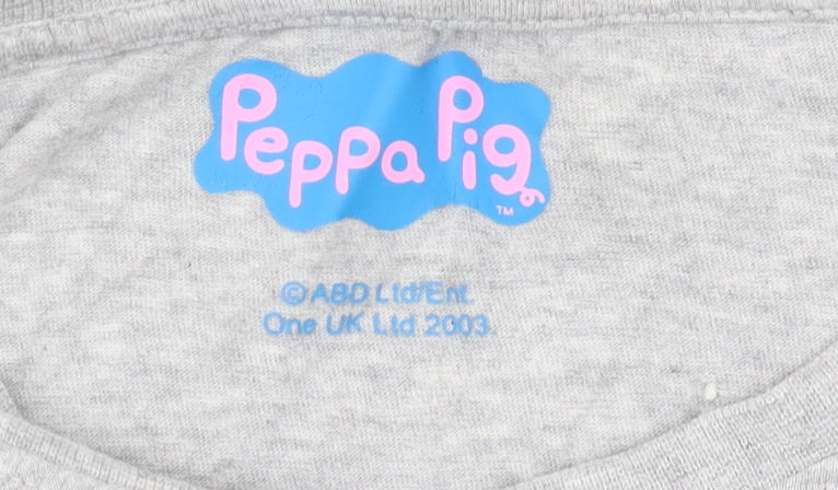 Peppa Pig Grey Graphic T-Shirt, Unisex Adults, S, Fun Cartoon Print