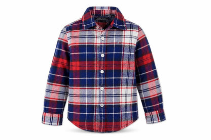 Tommy Hilfiger Boys Red Blue Plaid Button-Up Shirt 4 Years